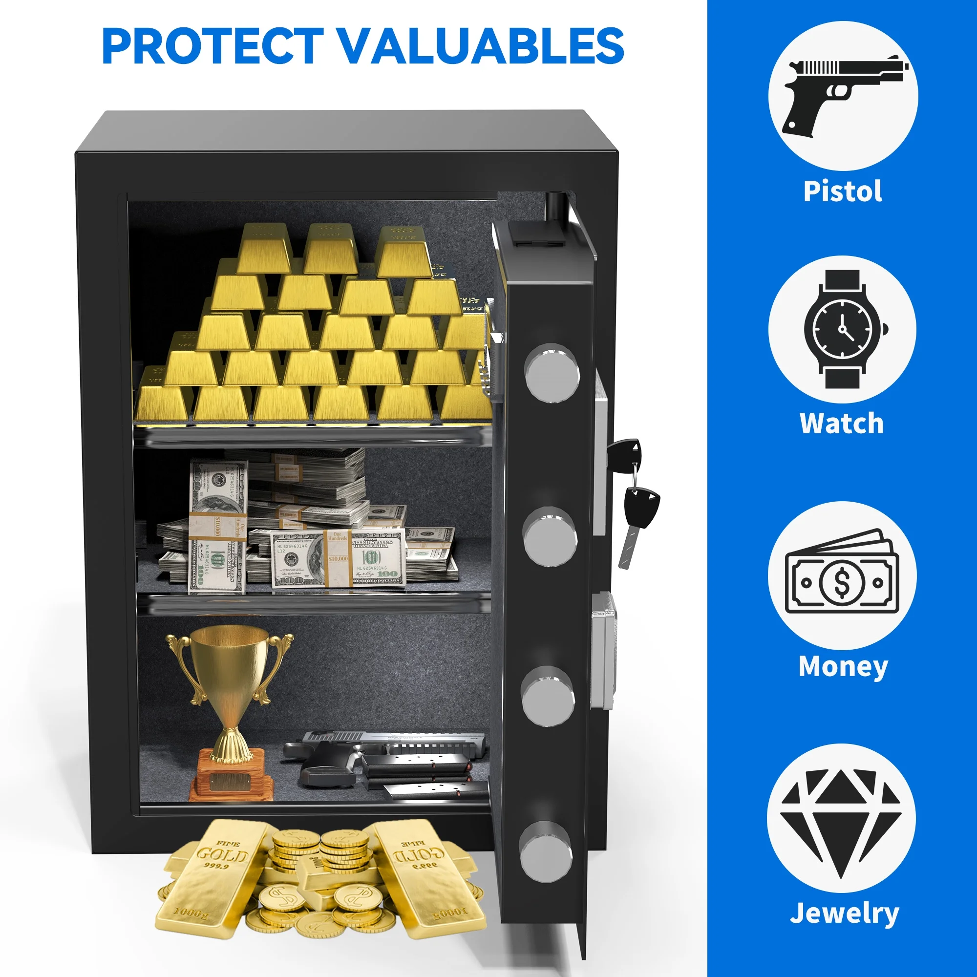 Dextrus Fireproof Safe Box 3 CU.FT,Security Safe Box with Digital Keypad, Fireproof Bag, Adjustable Shelves and LED Lighting for Storing Cash