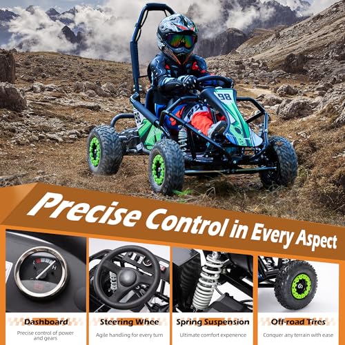 Kids Electric Drift Go Kart, Crazy High Speed Racing ATV, Peak 1200W Powerful Brushless Motor, 48V 12Ah Battery, 4-axis Suspension, 3 Speed Modes