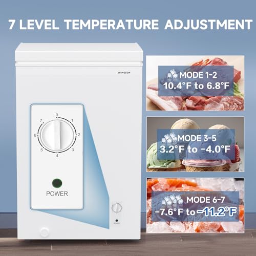 BANGSON 3.5 Cu.Ft Chest Freezer, Compact Deep Freezer with Removable Basket, Adjustable Thermostat, Energy-Saving