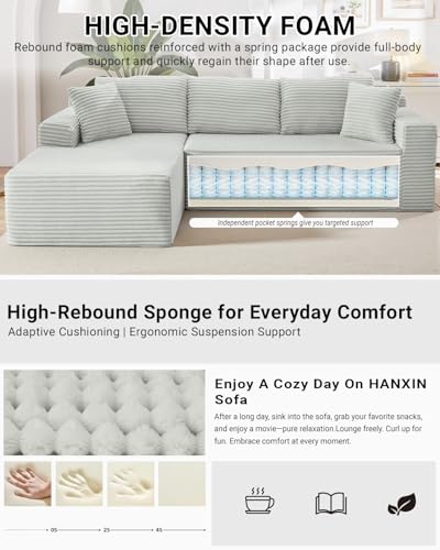 105 Inch Cloud Sectional Couch,Modern Modular Sectional Sofa with Deep Seat,Corduroy Boneless Couches with L-Shape Chaise for Living Room Bedroom
