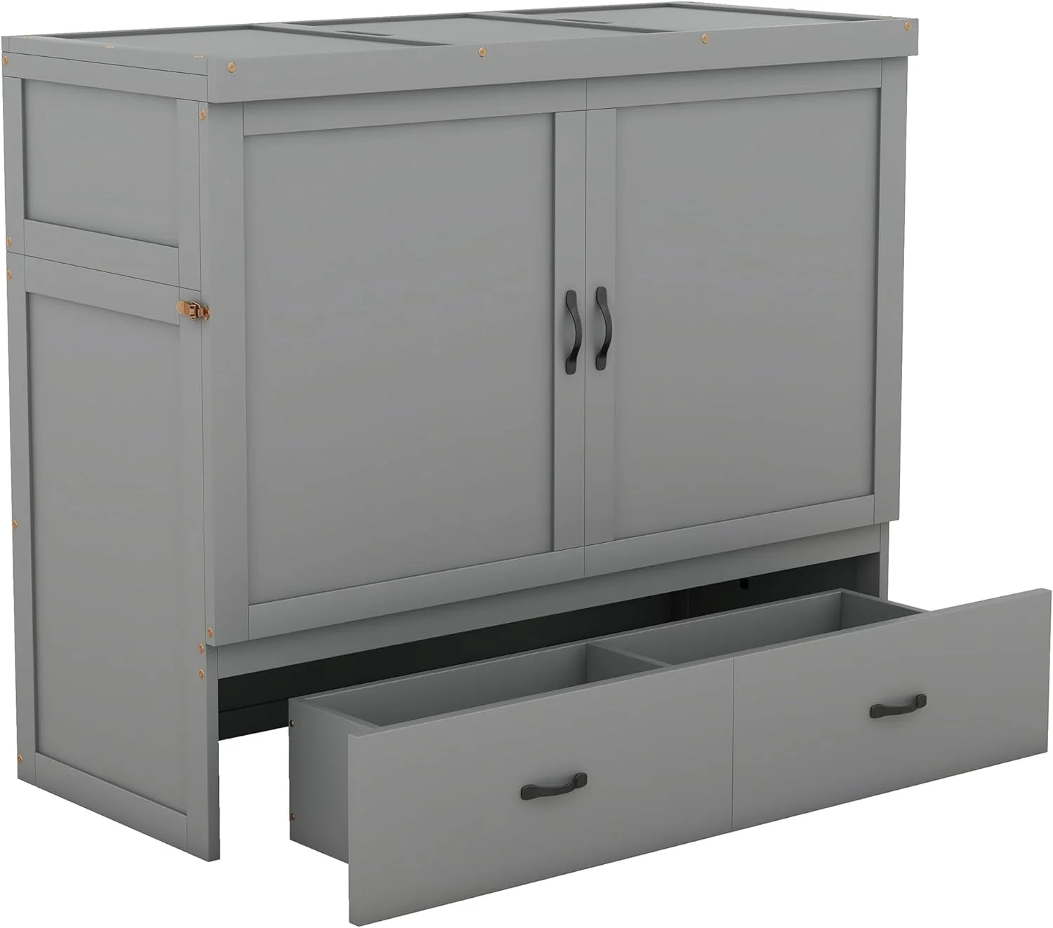 Full Size Murphy Bed Wih USB Por Ad A Large Drawer, Space-Savig Wall Bed For Mulipurpose Gues Room Or Home Office - Gray