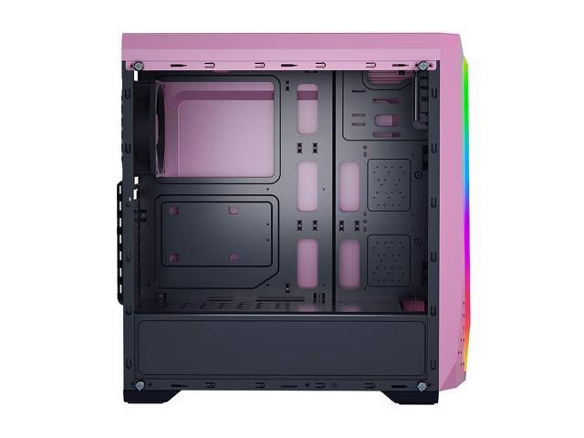 DIYPC S2-PINK-RGB Pink Steel / Tempered Glass ATX Mid Tower Computer Case