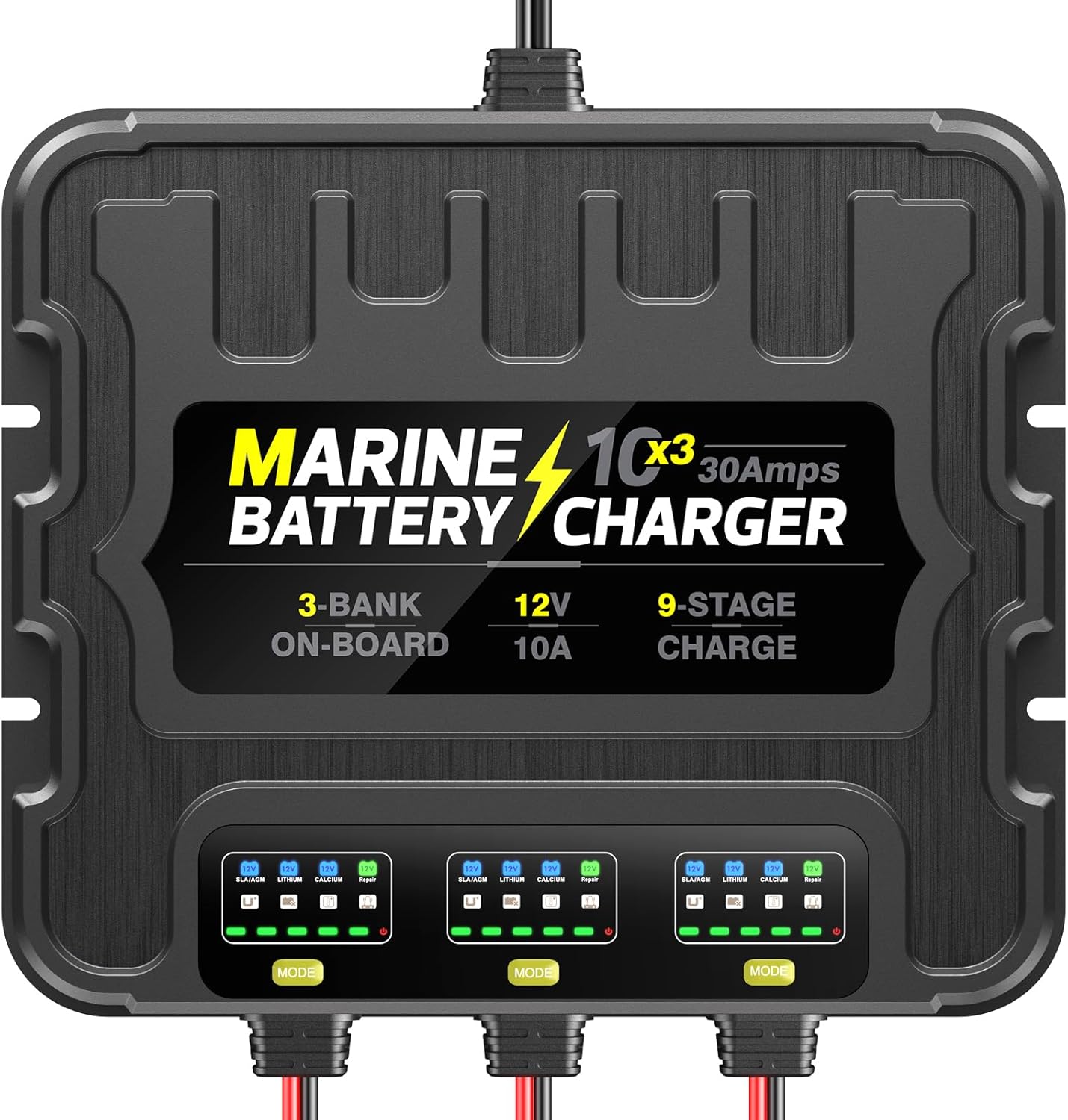 3 Bank Marine Battery Charger, 12V 30A (10A/Bank) Smart Waterproof Onboard Boat Battery Charger