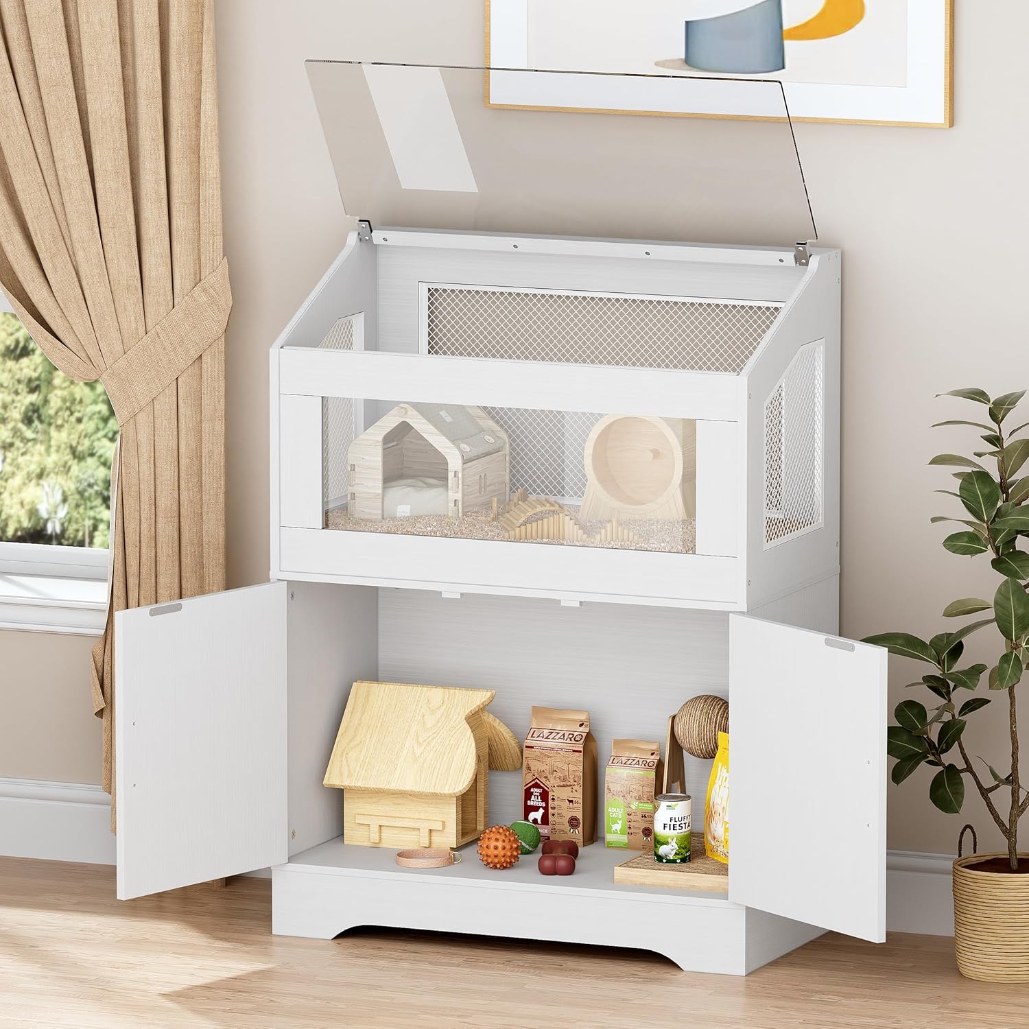 PAKASEPT Hamster Cage, Small Animal Cages with Storage Cabinet, Visual and Ventilated Large Habitats Hamster House for Rat, Guinea Pig, Hedgehog