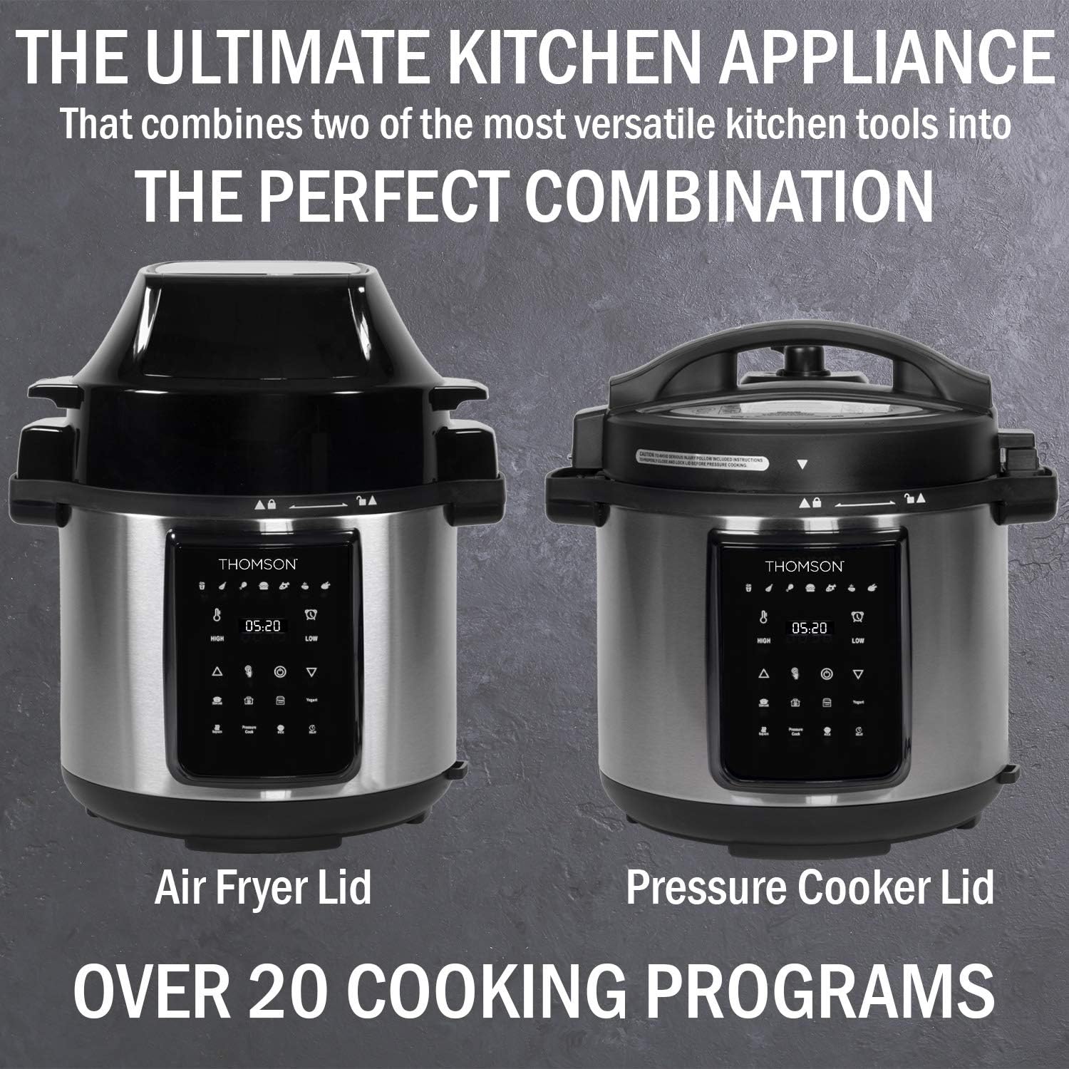 Thomson TFPC607 9-in-1 Pressure Cooker and Air Fryer with Dual Lid, Slow Cooker and More, Digital Touch Display, 6.5 QT Capacity