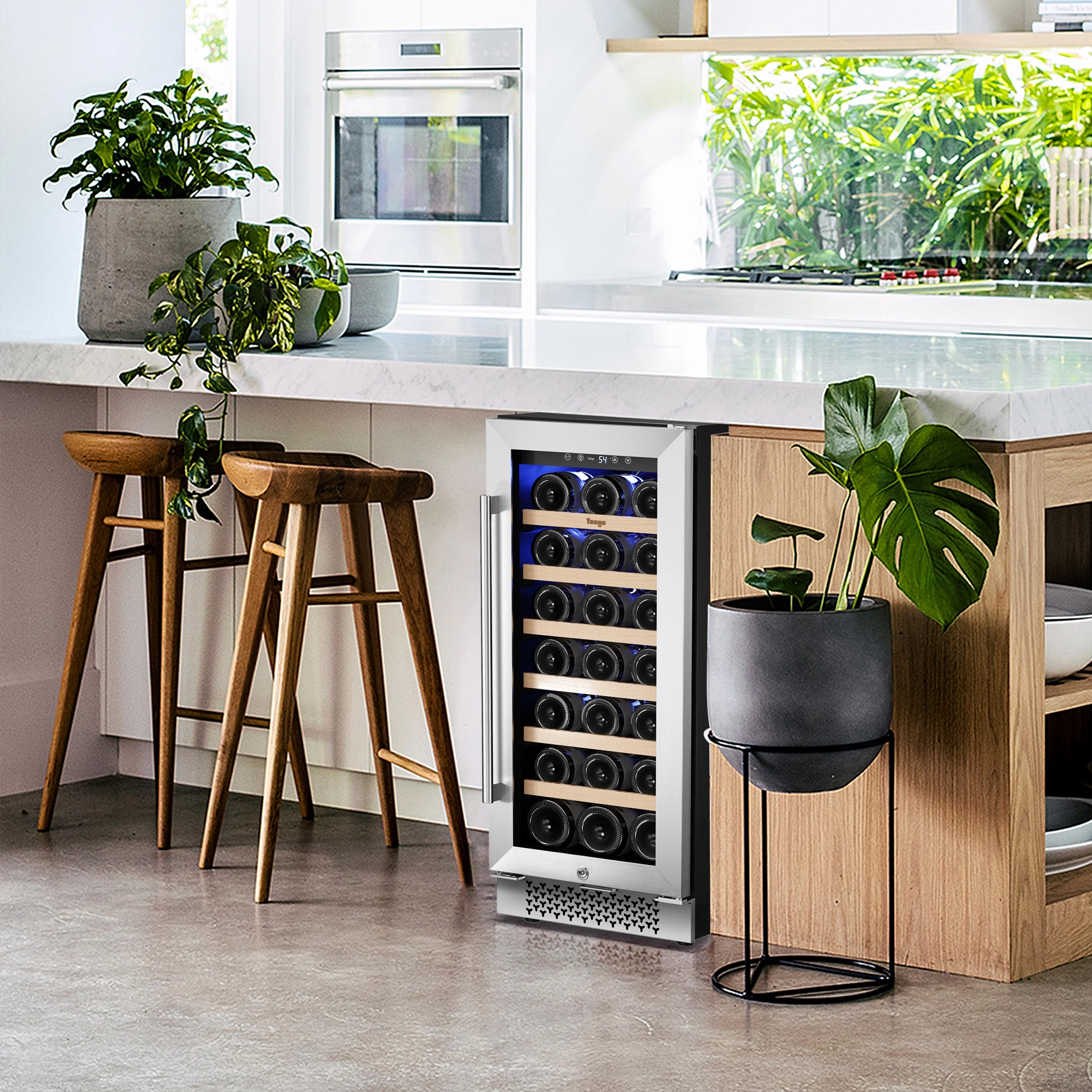 Yeego 15" Wine Refrigerator, 33 Bottle Wine Cooler with Double-Layer Glass Door, Temperature Memory and Digital Temperature Control