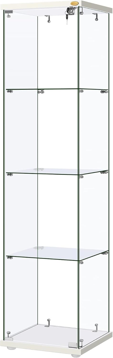 VIVOHOME 4 Layers 15.7''W x 15.7''D x 62.6''H Glass Display Cabinet Countertop Showcase with Lock, 5mm Tempered Glass 25mm MDF Base