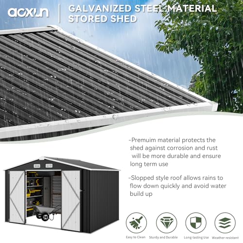 Aoxun 6.2x4 FT Shed Outdoor Storage Shed Metal Garden Shed with Lockable Doors & Slooping Roof Tool Shed Bike Shed for Backyard, Patio