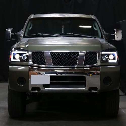 Fits 2004-2015 Nissan Armada Titan Upgraded Replacement Projector Headlights LED Switchback Sequential Turn Signals Assembly Pair | Black