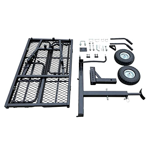 MaxxHaul 50243 Foldable Hitch N Roll Cargo Carrier Cart With Quick Detachable Basket Rack With 10 inch Flat Free Tires for Home Camp Travel Ranch SUV