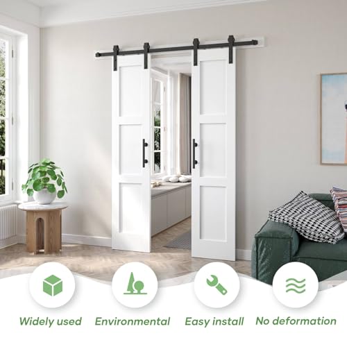 Fredbeck Double 21inx84in White Barn Door and 7FT Sliding Barn Door Hardware Kit Included,Solid,MDF, PVC Surface,DIY Assembly,5-Panel