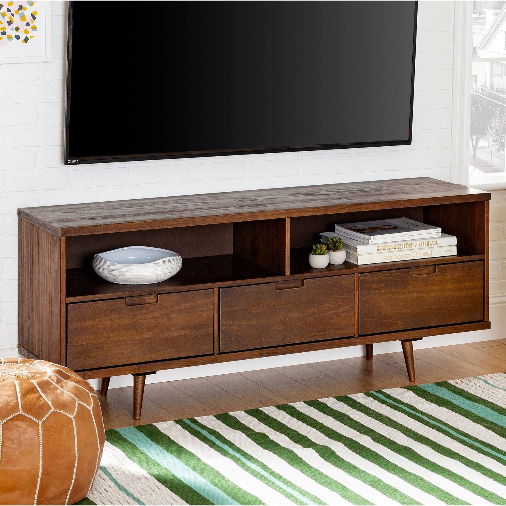 Carson Carrington Alby 58-Inch Mid-Century 3-Drawer TV Console - Walnut