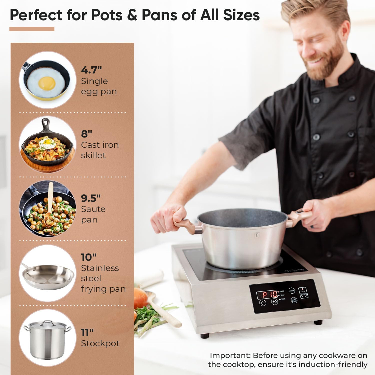 Commercial Induction Cooktop Burner - Professional 3400W 240V Induction Cooker Countertop Burners with Wider 9" Coil & 5 Cooling Fans