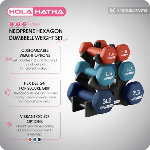 HolaHatha Neoprene Dumbbell Free Hand Weight Set with Rack, Ideal for Home Exercises to Gain Tone and Definition