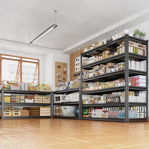 REIBII 60" W Garage Shelving 3000LBS Garage Shelving Heavy Duty Storage Shelves, 5 Tier Metal Shelves, Adjustable Industrial Shelf for Warehouse