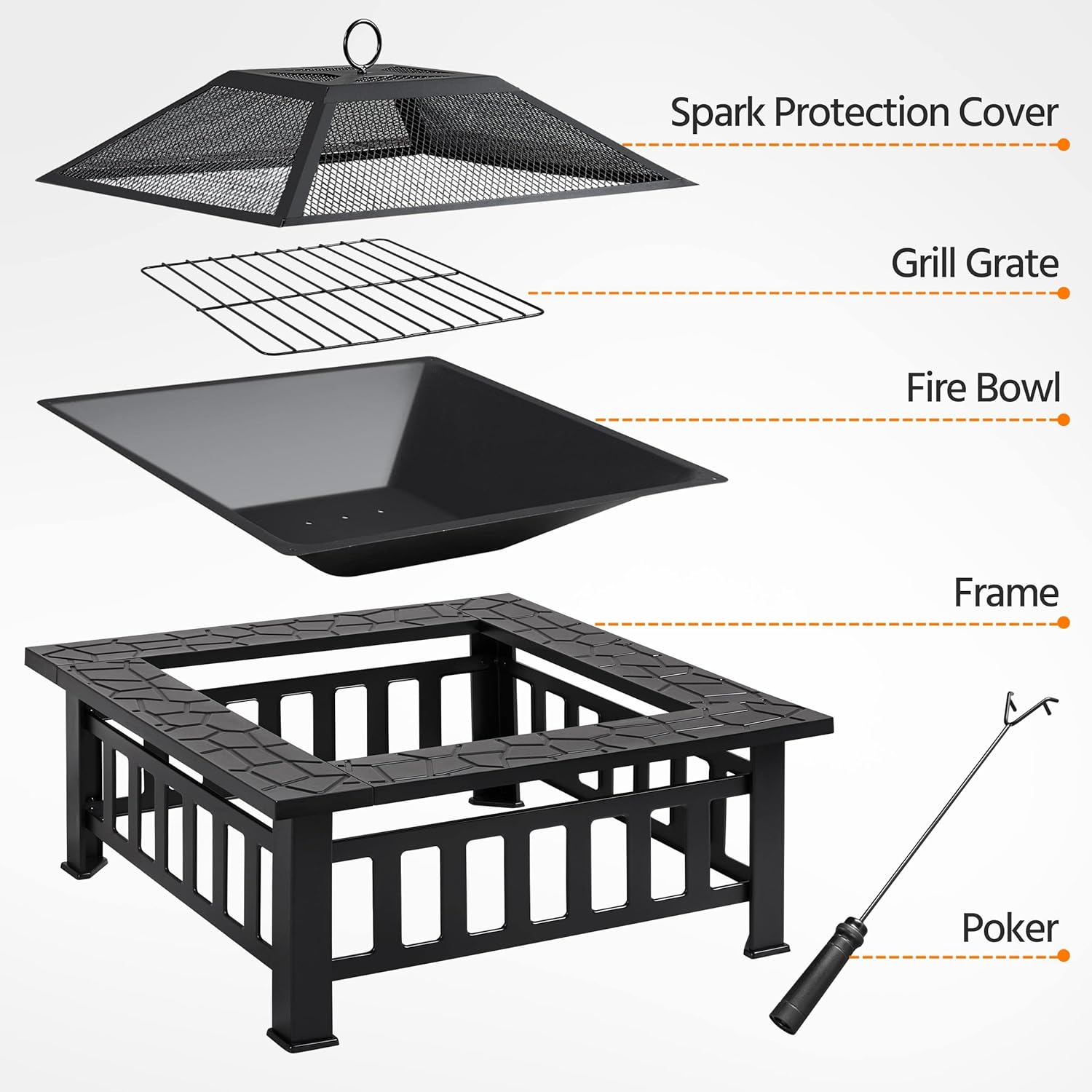 Yaheetech Multifunctional Fire Pit Table 32in Square Metal Firepit Stove Backyard Patio Garden Fireplace for Camping, Outdoor Heating