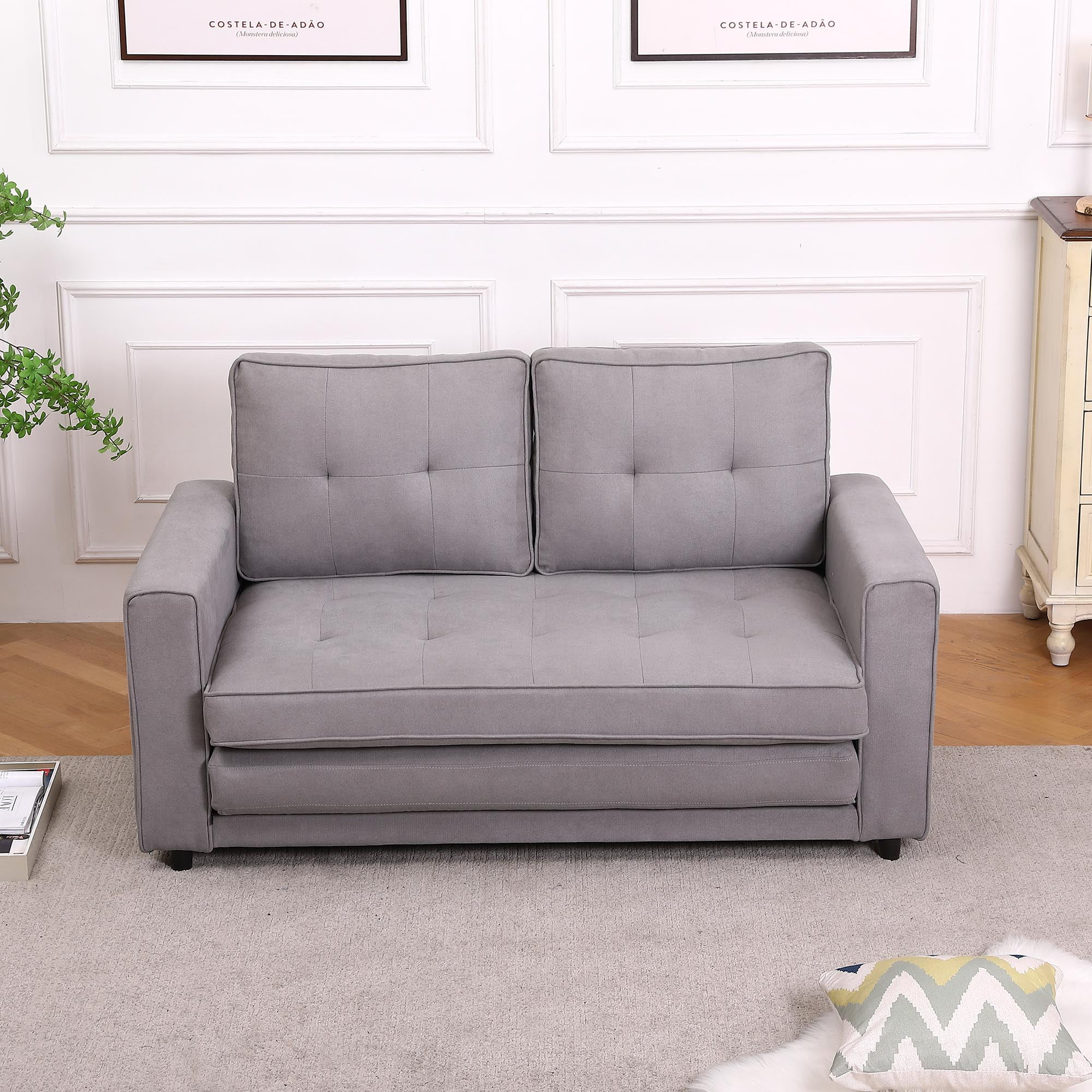 3-in-1 Upholstered Futon Sofa Convertible Floor Sofa bed,Foldable Tufted Loveseat with Pull Out Sleeper Couch Bed