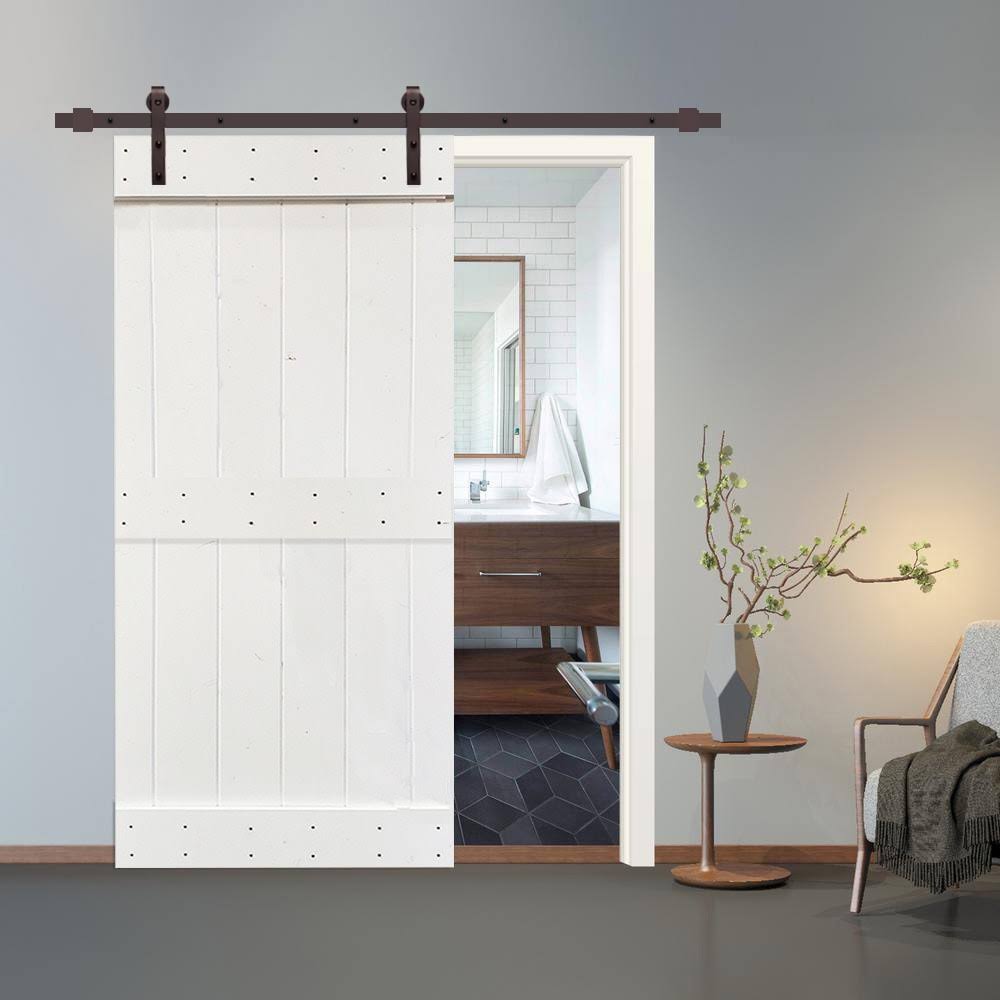 CALHOME 42 in x 84 in White Stained 2 Panel Barn Door with Sliding Hardware - 42 x 84