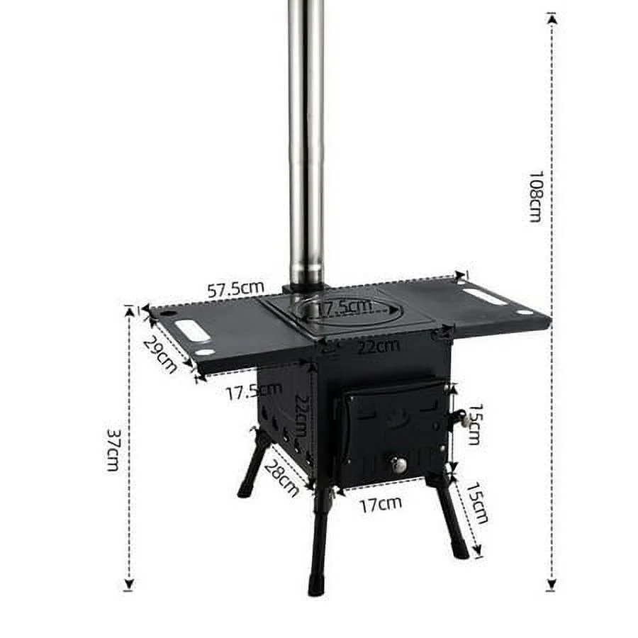 Portable Camping Stove Wood Burning Outdoor Stove with Chimney Pipe for BBQ and Tent Shelter Heating Cooking