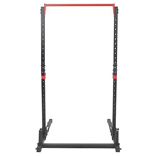 Sunny Health & Fitness Power Cage and Squat Rack In High Weight Capacity with J-Hooks, Adjustable Pull Up Bar, Weight Plate Holders