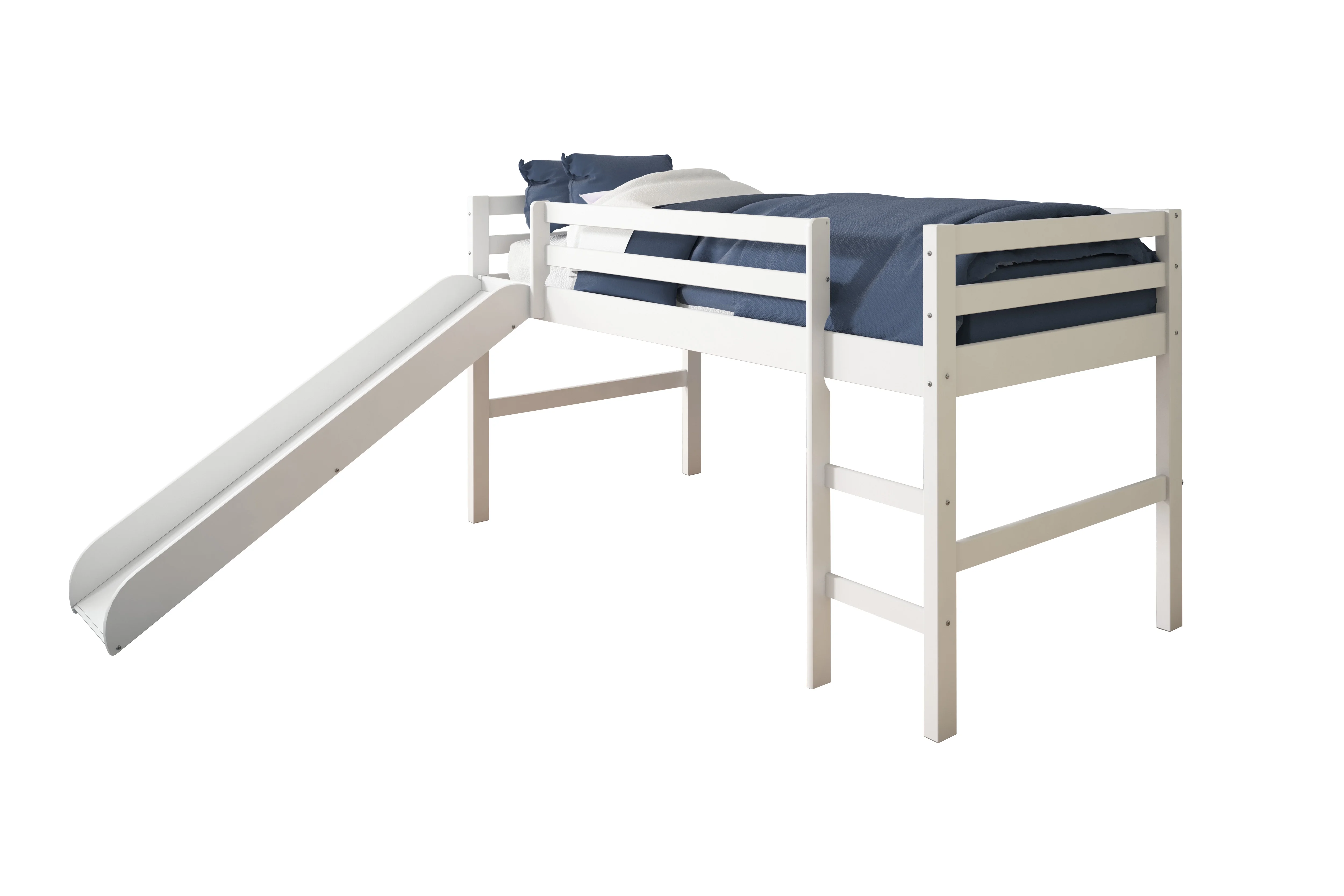 Donco Kids Twin Loft Tent Bed with Slide - White