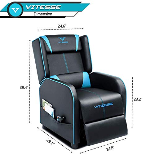 Vitesse Gaming Recliner Chair Racing Style Single Ergonomic Lounge Sofa Modern PU Leather Reclining Home Theater Seat for Living Gaming Room (Blue)