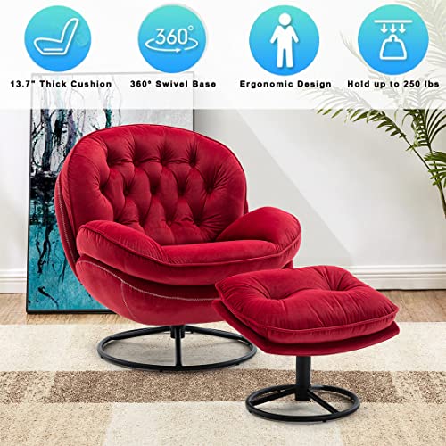 Baysitone Velvet Swivel Accent Chair with Ottoman Set, Modern Lounge Chair with Footrest, Comfy Armchair with 360 Degree Swiveling for Living Room