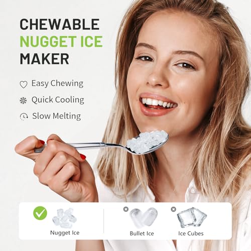 Nugget Countertop Ice Maker with Soft Chewable Ice 40Lbs, Pebble Sonic Ice Machine with Basket and Scoop, Ready in 5 Mins, 40Lbs/24H