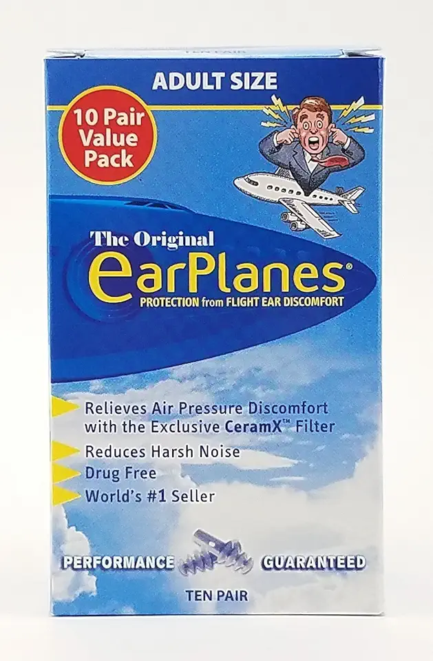Original Adult EarPlanes by Cirrus Healthcare Earplugs Airplane Travel Ear Protection 10 Pair SUPER BONUS PACK - Kansas Nuitrition - HNZSDS