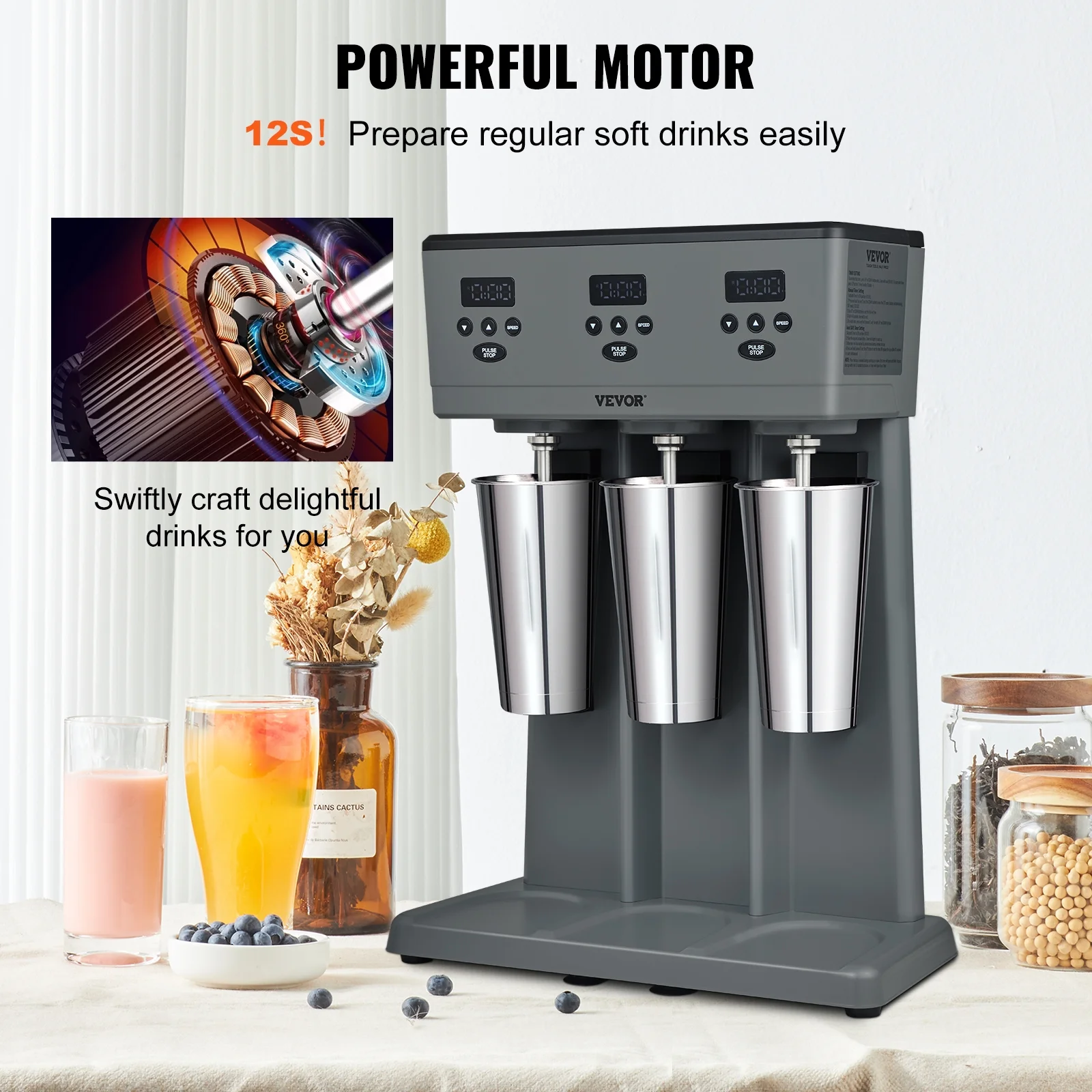 BENTISM Milkshake Maker Mixer Machine Stainless Steel Electric Blender with LED