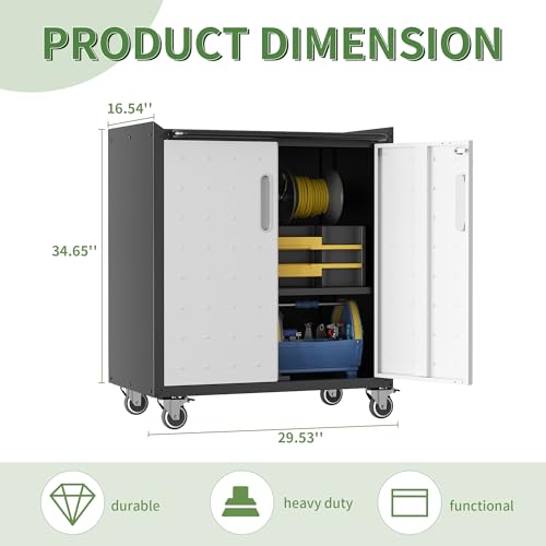 Metal Garage Storage Cabinet with Wheels,Locking Rolling Tool Cabinet with Drawers and Shelves for Home, Office, Garage & Workshop