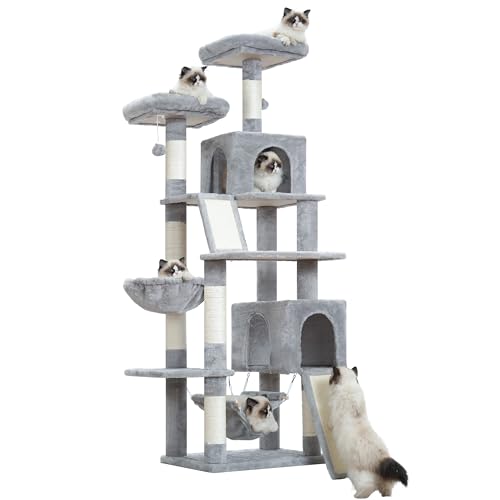 Cat Tree for Indoor Cats, 71'' (180cm) Multi-Level Cat Tower for Large Adult, Sturdy Cat Tree House with 2 Scratching Boards 7 Posts