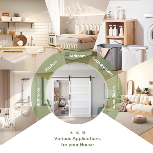 Fredbeck Double 21inx84in White Barn Door and 7FT Sliding Barn Door Hardware Kit Included,Solid,MDF, PVC Surface,DIY Assembly,5-Panel