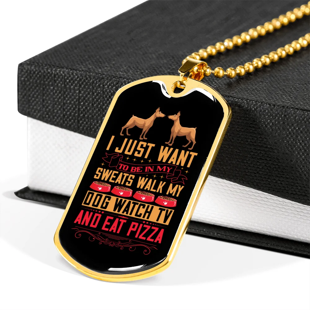 Walk My Dog Necklace Stainless Steel or 18k Gold Dog Tag 24" Chain