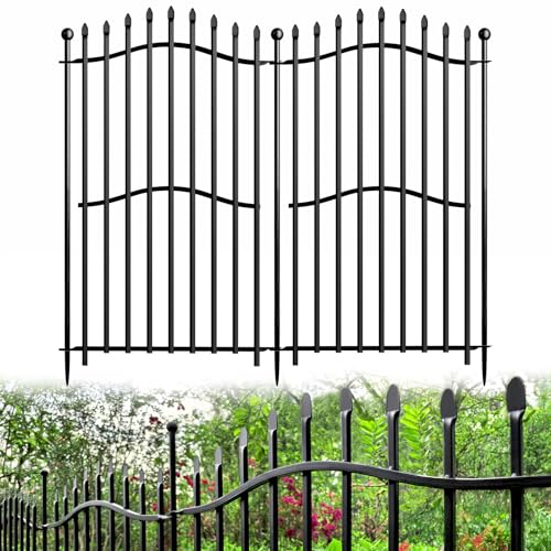 8 Panels Tall No Dig Garden Fence - 40in H x 18ft L, Reinforced Square Tube Rustproof Animal Barrier