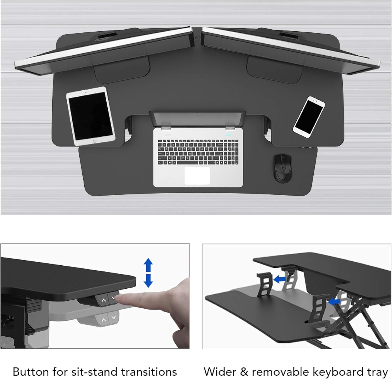 FlexiSpot Motorized Standing Desk Converter 36" Wide Electric Stand up Desk Riser for Monitor and Laptop