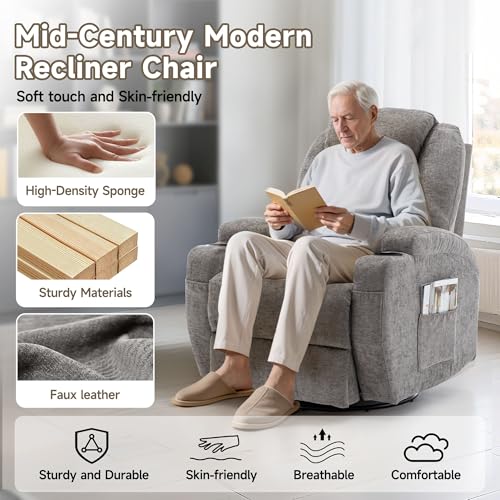 Recliner Chair, Rocking Chair with Massage and Heat, 360° Swivel Recliner Chairs for Adults