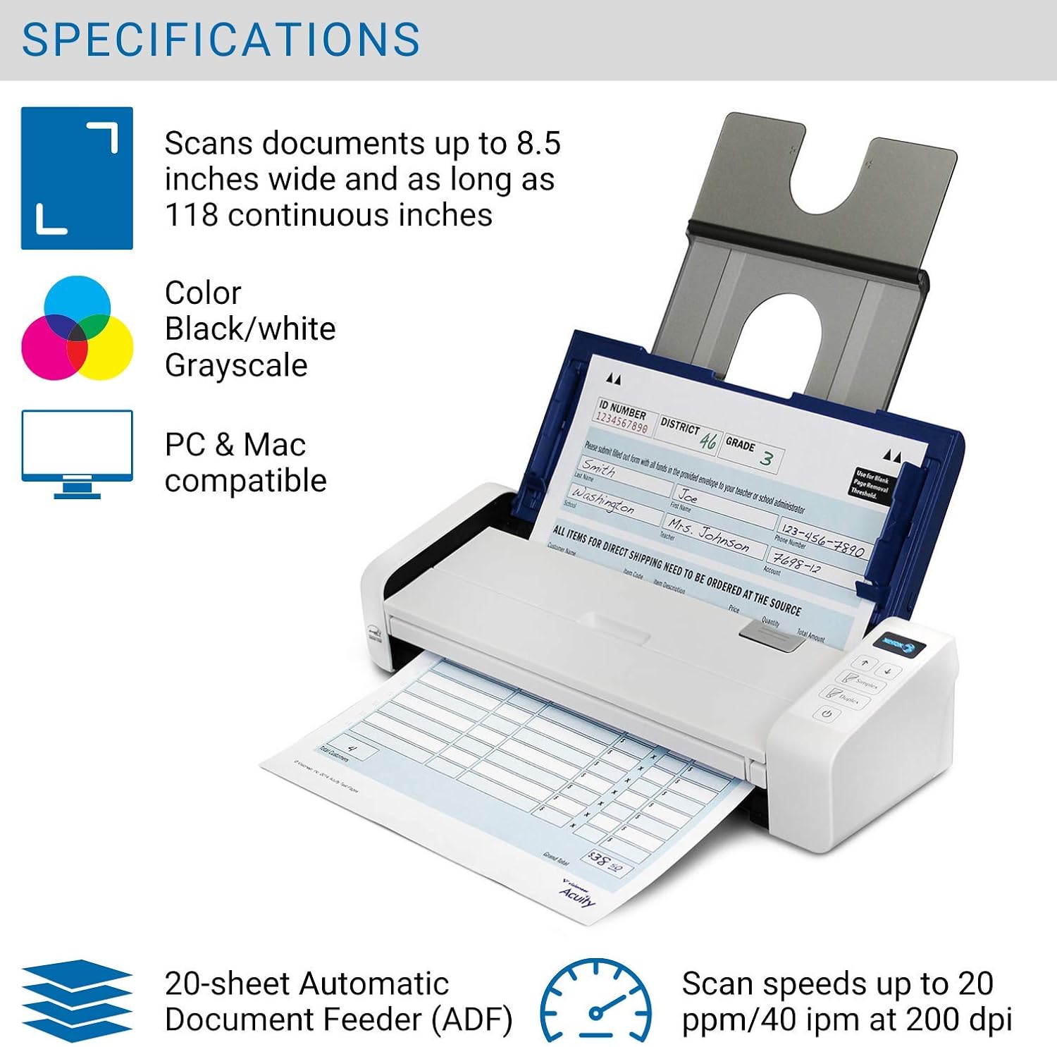 Xerox Duplex Portable Document Scanner, Xerox Duplex Portable Scanner, Blue & White
