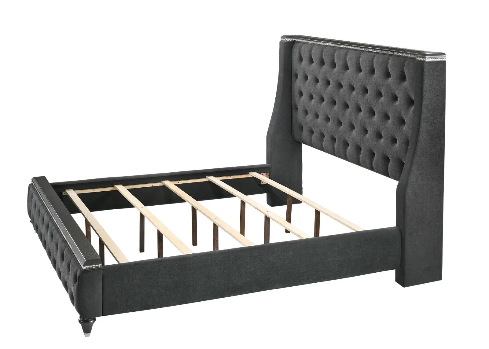 Modern Glam Style 5pc Queen Size Bedroom Set Grey Upholstered Panel Bed Dresser Mirror Nightstand Bedroom Furniture