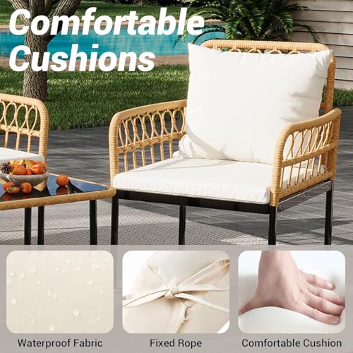 3 Piece Patio Bistro Set, Outdoor Wicker Table and Chairs Set of 2