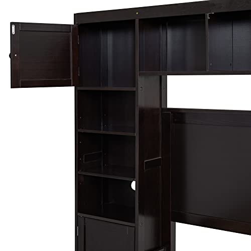 SOFTSEA Full Murphy Bed Wall Beds, Wood White Cabinet Bed 61.5” Foldable Platform Bed with Shelf for Guest Room