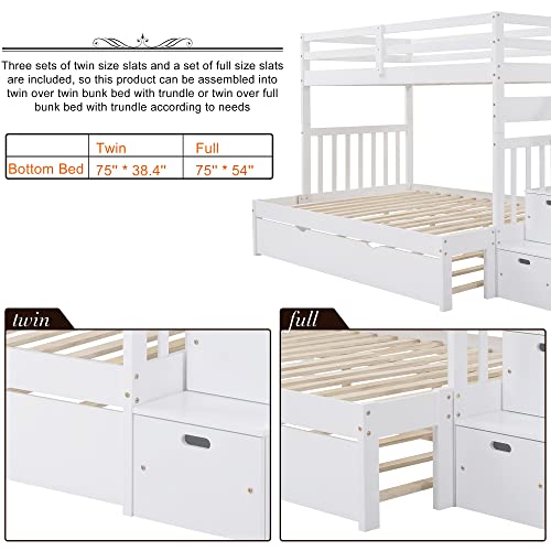 Harper & Bright Designs Stairway Twin Over Twin/Full Bunk Bed with Twin Size Trundle and Drawers