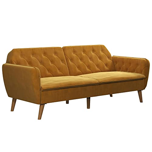 Novogratz Tallulah Memory Foam Futon, Convertible Couch, Camel Faux Leather