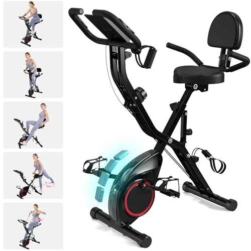 Foldable Exercise Bike Stationary Bikes for Home, 5 IN 1 Indoor Workout Bike, Cycling Bike with 16-Level Quiet Magnetic Resistance