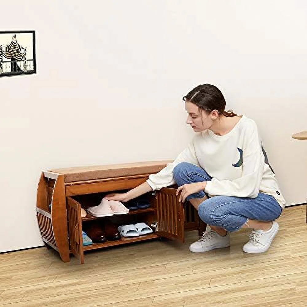 KBANZIBIU Shoe  Bench &amp; Bamboo Shoe Bench &amp; Shoe Rack Cabinet  Benches  Entryway  Organizer for Style &amp