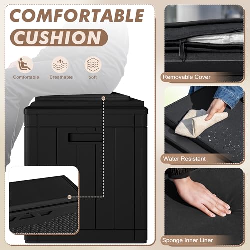 Devoko 120 Gallon Deck Box Resin Outdoor Storage Box Waterproof for Patio, Large Outdoor Storage Bench Lockable for Outside (Black)