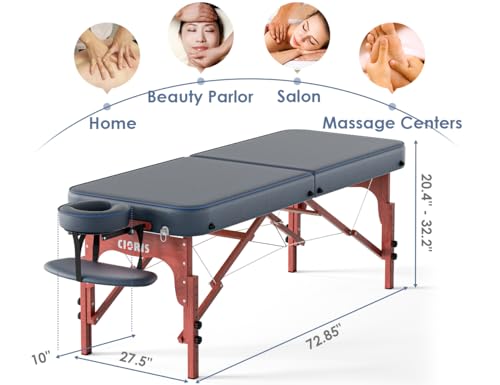 CLORIS 84" Professional Massage Table Portable 2 Folding Lightweight Facial Solon Spa Tattoo Bed Height Adjustable with Carrying Bag & Aluminium Leg