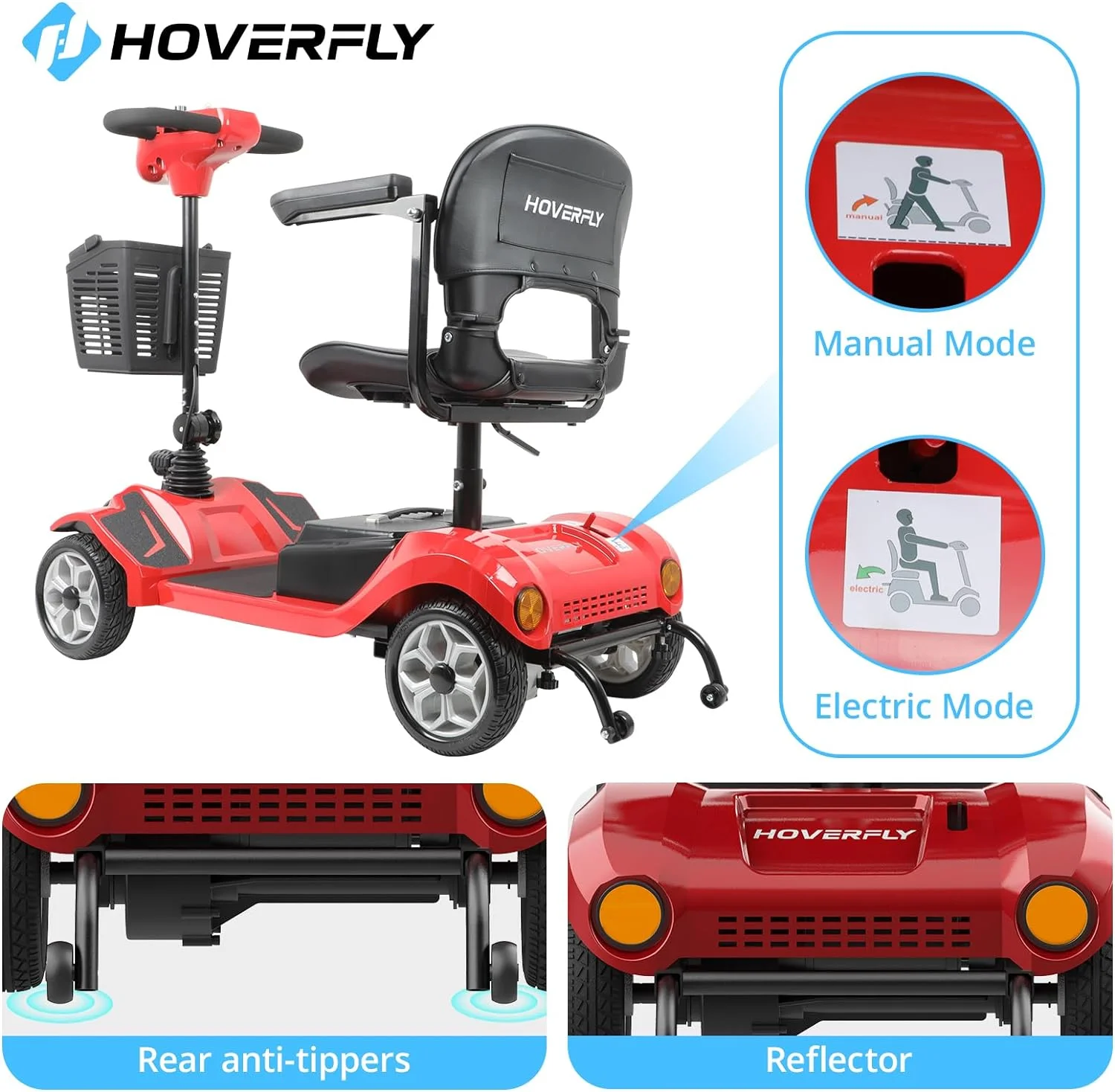 Hoverfly T4 Mobility Scooter for Elderly, 4 Wheel Mobility Compact Scooters for Seniors 330lbs with Lights Basket, Blue - Curated Treasures Market