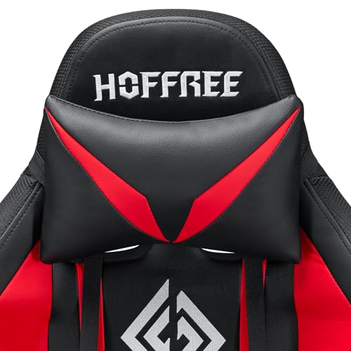 HOFFREE RGB Gaming Chair with Speakers Massage Computer Gaming Chair with LED Lights and Footrest High Back Video Game Chair for Adults Blue and Black