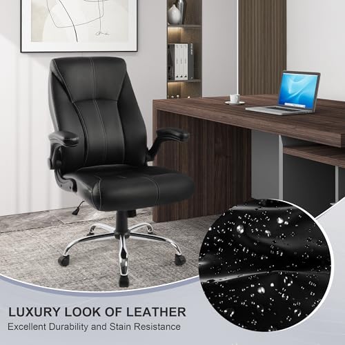 Big and Tall Office Chair for Heavy People 400lb, Executive Desk Computer Chair Adjustable Flip-up Armrests